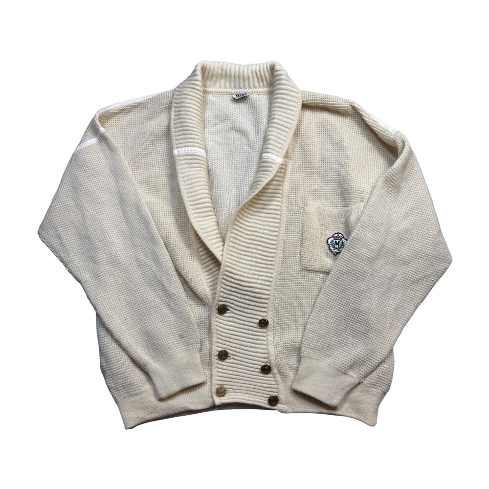 Vintage Marz Munchen West Germany Pure Wool Cardigan Cream Crest Button XL